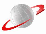 3D rendered Globe with red arrow as orbit