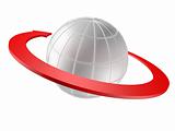 3D rendered Globe with red arrow as orbit