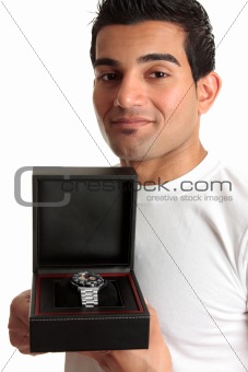 Man showing a wristwatch