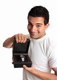 Man or salesman advertising a wristwatch