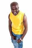 Black man out laughing isolated