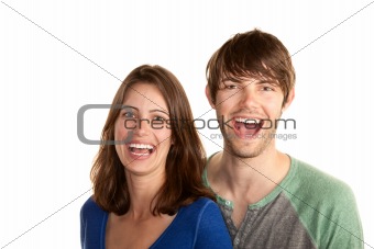 Attractive young hipster couple on white background