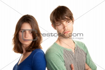 Attractive young hipster couple on white background