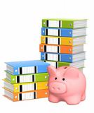 Piggy bank and folders