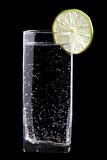 Glass of sparkling water with lime