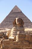 great ancient sculpture of egyptian sphinx and pyramid