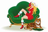 girl and a tiger on the eve of Christmas