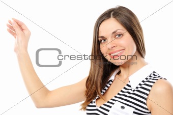 young woman, holds your product