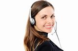  female customer service representative in headset, separately 