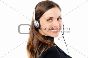  female customer service representative in headset, separately 