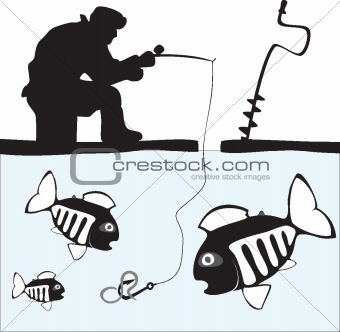 Fishing. Fisher. Fish. Ice Fishing on the Lake