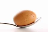 Brown egg with spoon on white