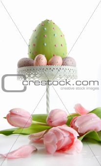 Large easter egg with pink tulips 