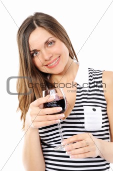  Portrait of beautiful woman with glass red wine