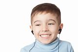 Smiling boy in earphones