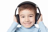 Smiling boy in headphones