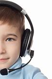 Boy in headphones with microphone