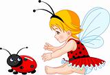 Cute baby fairy and ladybug