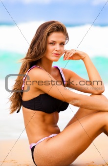 Attractive Young Woman Wearing a Black Swimsuit