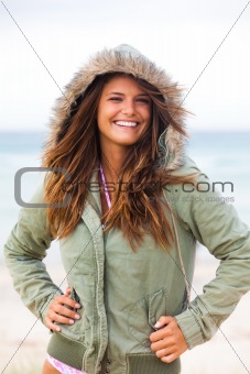 Attractive Young Woman Wearing a Coat