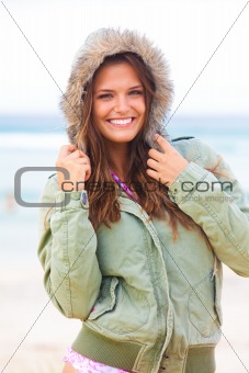 Attractive Young Woman Wearing a Coat