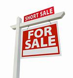 Short Sale Real Estate Sign Isolated on White - Right Facing.