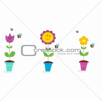 Spring garden flowers - tulip, sunflower and daisy