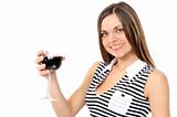 Portrait of beautiful woman with glass red wine