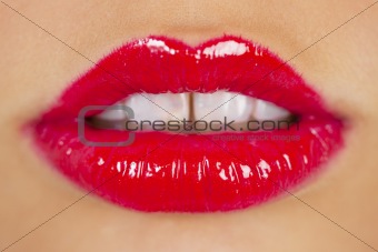 red lipstick on lips