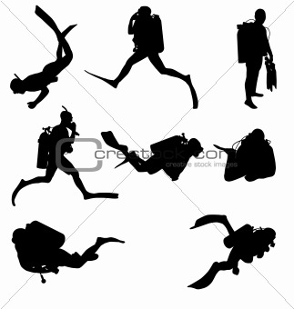 diving silhouettes set
