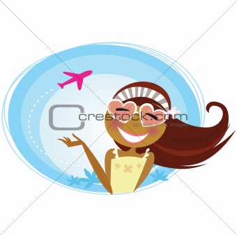 Girl on the airport traveling on vacation
