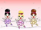 Three cute ballerinas on pink background
