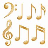 Gold icons of a music notes