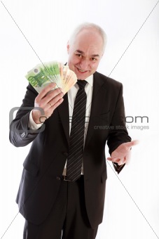 Friendly man with euro notes in his hand 