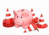 Piggy bank and traffic cones
