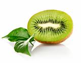 fresh kiwi fruit with green leaves