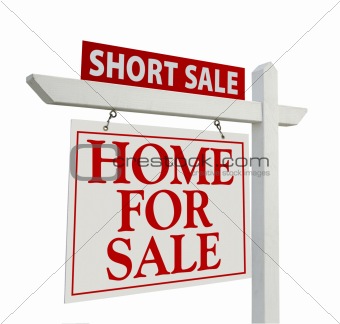 Short Sale Real Estate Sign Isolated on White - Left Facing.