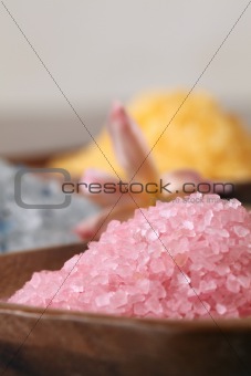 Bath salt in wooden bowls