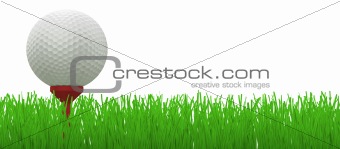 golf ball on red tee in grass - clipping path