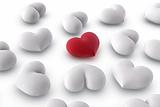 one red heart among several white hearts