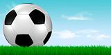 soccer ball in grass with blue sky