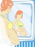 Pregnant women against a mirror