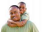 Happy African American Man and Child Isolated on a White Background.