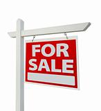 For Sale Real Estate Sign Isolated on a White Background with Clipping Paths - Facing Right.