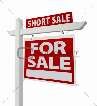 Short Sale Home For Sale Real Estate Sign Isolated on a White Background with Clipping Paths - Right Facing.