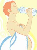 An expectant mother drinking mineral water