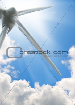 wind turbine, sun and sky