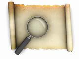 old paper scroll with magnify glass