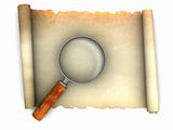 paper scroll and magnify glass
