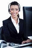 Receptionist at work with headset